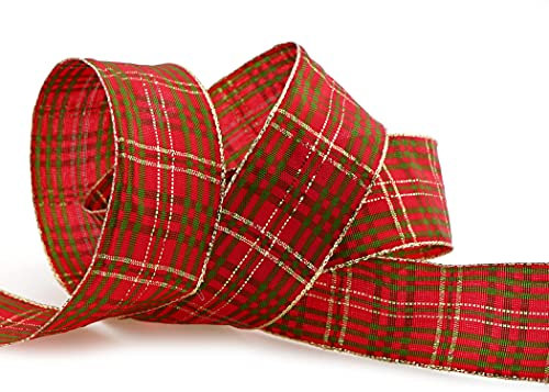 3 m x 40 mm Dekoband KARO ELEGANT ROT GRÜN Gold mit formstabilen Kanten Lurex Glänzendes Schleifenband Weihnachten Geschenkband kariert Goldkante