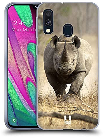 Head Case Designs Rinoceronte Nero Che Corre Animali Selvatici Custodia Cover in Morbido Gel Compatibile con Samsung Galaxy A40 (2019)