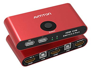 AVMTON KVM Switch HDMI, HDMI KVM Switch 2 Port, USB KVM, KVM Switch Displayport, KVM Switch HDMI Box 2 in 1 Out, Support 4K@30Hz 3D 1080P, with 2 USB Cables, for Mouse Keyboard, Support Hotkey Switch