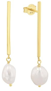 Amor Ohrhänger 925 Sterling Silber Damen Ohrschmuck, mit Süßwasserzuchtperle, 4,1 cm, Gold, Kommt in Schmuck Geschenk Box, 2033568