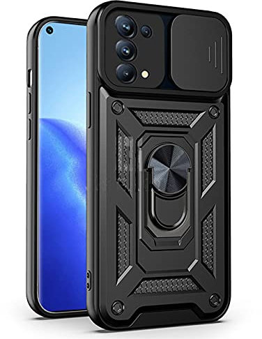 PANXIYUE Coque pour Oppo Find X3 Lite,avec Lentille Coulissante Couverture et 360°Support Rotatif de Bague magnétique Dur PC et TPU Silicone Antichoc Protection Etui Housse,Noir