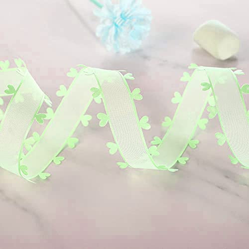25mm x 18m Herzen Organzaband Organza Bänder Geschenkband Tüllband Schleifenband Dekoband für Auto Hochzeit Deko Tischdeko Zimmerdeko,um zu Machen Antennenschleifen Autoschleifen Autoschmuck,Grün