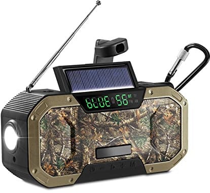 Wind Up Solar Radio, 5000mAh Digital Radio with LCD Display, IPX5 Waterproof Solar Hand Crank Radio w/LED Torch Light, SOS Alarm, USB Cell Phone Charger (Army Green)