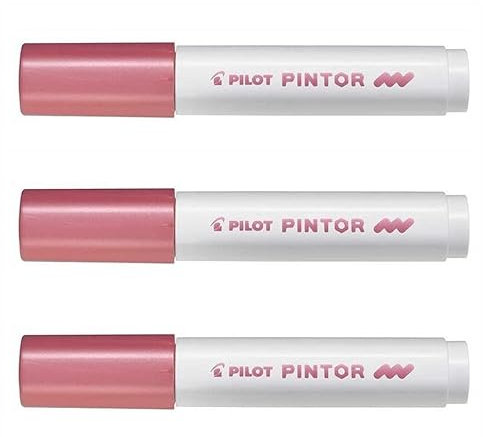 PILOT Set di 3 pennarelli a pigmento PINTOR, medium, rosa metallizzato