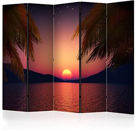 murando Raumteiler Foto Paravent Landschaft 225x172 cm beidseitig auf Vlies-Leinwand Bedruckt Trennwand Spanische Wand Sichtschutz Raumtrenner Design Palmen Meer Strand Sonnenuntergang c-A-0050-z-c