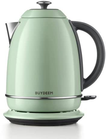 BUYDEEM Retro Electric Kettle - 1.7L Stainless Steel, BPA-Free, Auto Shut-Off and Boil Dry Protection - Cozy Greenish