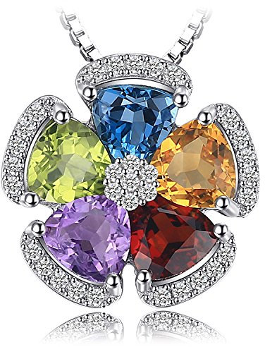 JewelryPalace 2.6ct Echt Edelstein Blautopas Amethyst Citrin Granat Peridot Ketten Anhänger, Kette Blume 925 Silber mit Stein Schmuck Set Kette Mädchen, Halskette Damen Bunt Collier für Frauen 45CM