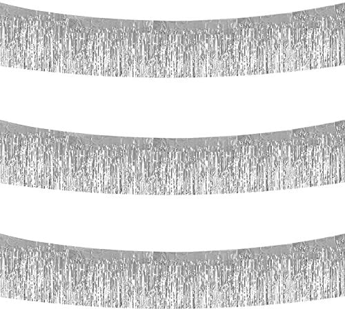 TONIFUL 3 Packs Metallic Foil Fringe Garland Silver Wall Hanging Tinsel Fringe Banners for Car Parade Floats Bridal Shower Wedding Birthday Easter Graduation