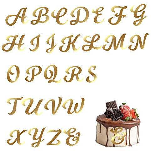 LUTER Letter Cake Toppers Gold, Cake Letters Decoration Acrylic Alphabet Cake Topper Personalized Name Cupcake Toppers with A-Z Letter Mirrored Gold Picks for Birthday Party Wedding Graduation Cake Su