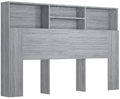 vidaXL Kopfteil mit Ablagen und Regal - Wand-Kopfteil Bücherregal Betthaupt für Schlafzimmer - Grau Sonoma 160x19x103,5cm