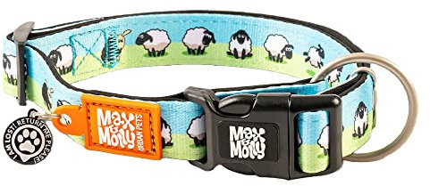 Max & Molly Gotcha! Hundehalsband Halsband Hund mit Smart ID, gepolstertes Neopren Halsband mit Design für große Hunde, wasserdicht, bequem, verstellbar, Black Sheep, L