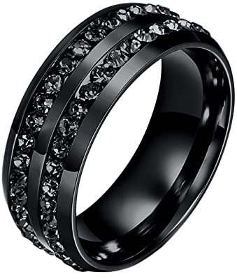 Beydodo Edelstahl Ringe Herren, Männer Ring 8MM mit Stein Bandring Partner Ring Personalisiert Schwarz Gr.62 (19.7)