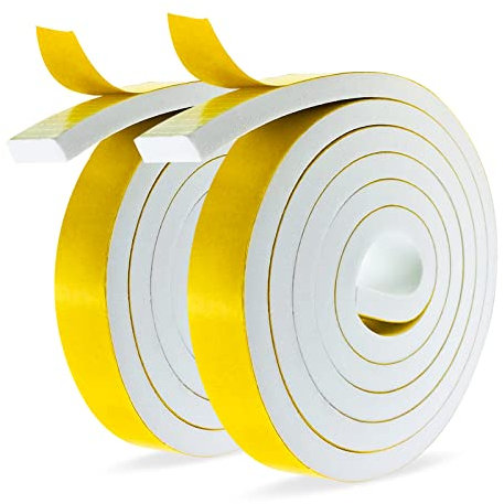 Moosgummi Selbstklebend Weiß Dichtungsband Selbstklebend 20 mm(B) x10 mm(D) Schaumstoff Klebeband für Fenster Türen Siegel Anti-Kollision Schalldämmung 2 Rollen je 2 m lang