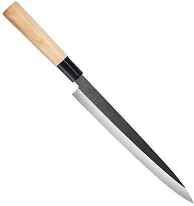 MITSUMOTO SAKARI Japanese Sashimi Yanagiba Knife, 10 inch Tungsten Alloy Single-Sided Professional Sushi Knives, Kitchen Fish Slicing Fillet Knife(Fraxinus Mandshurica Handle)