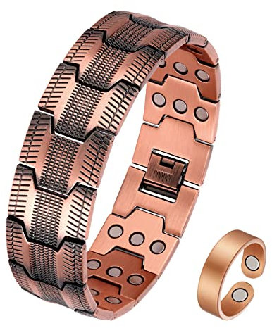 Jecanori 3X Ultra Strength Magnetic Bracelet for Men Copper Bracelet - 57 Magnets (3500 Gauss) with Adjust Tool and Jewelry Gift Box Included,RedCopper
