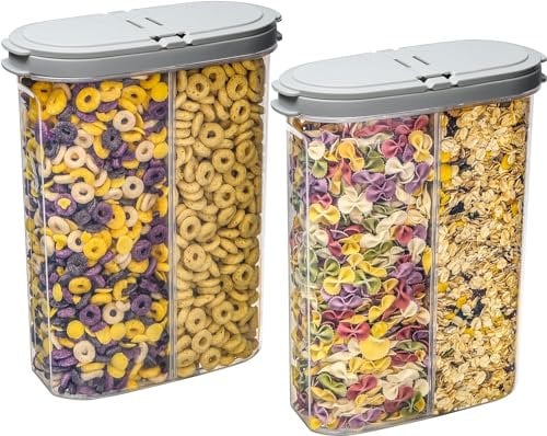 Deli Kitchen 5 Liter Set of 2Pcs, BPA free Cereal Storage Containers 2-in-1 Box, Plastic Food Storage Container with Airtight lids, Durable Kitchen Dispenser for Cereals (Pack of 2, 5 Litre)