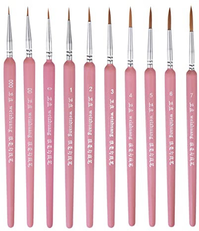 sourcing map 10pcs Detail Paint Brushes Nylon Hair Miniature Painting Brush for Watercolor Oil Acrylic Painting(000#-7#), Pink