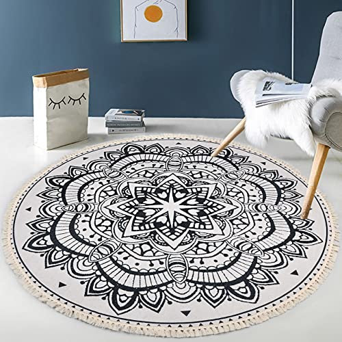 BULANGDE Runder Teppich Mit Quasten Webmuster, Sisal Rutschfest Abwaschbar, Baumwolle Für Wohnzimmer Schlafzimmer Kinderzimmer Balkon (120cm)