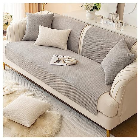 WULTNICEW Sofa Überzug l Form ecksofa Sofabezug 2/3/4 Sitzer Sofaschoner rutschfest Sofa/Couch Überwurfdecke Sofaschutz Katze/Hunde (Grau, 90X210cm)