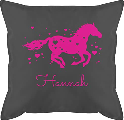 Kissen 50x50 - Pferd - Pferde Geschenk Mädchen - 50 x 50 cm - Grau - personalisiertes pferdekissen Reiter Horse zierkissen personalisierte pferdeliebhaber schmusekissen Name pferdemotiv