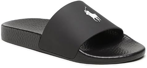 Polo Ralph Lauren – Slider in Schwarz mit Logo in Weiß