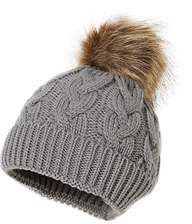 HANXIULIN Kinder Mädchen Wintermütze Hut für Jungen Mädchen Winter Verdicken Strickmütze Bommelmütze Warm Niedlich Schlupfmütze mit Bommel Beanie Strickmütze Schalmütze