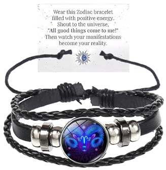 Atiptu Zodiac Signs Spirit Bracelet Multilayer Adjustable 12 Constellation Zodiac Leather Bracelets for Women Men Handmade Woven Glow in the Dark Zodiac Jewelry for Constellation Lover