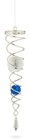 Relaxdays Windspiel mit Glaskugeln, Metall, Hängedeko für drinnen & draußen, HxD: 46 x 5 cm, Sonnenfänger, Silber/blau