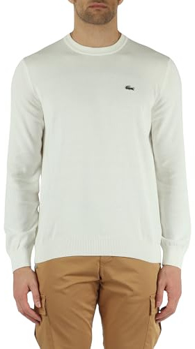 Lacoste Herren Pullover Rundhals AH0128, Männer Basic Strickpulli,Regular Fit,Weiß,7 (XXL)