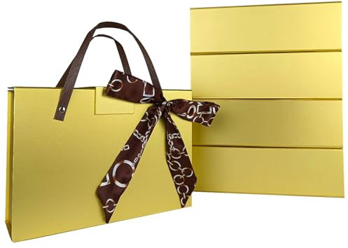 Visondeco Große Geschenkbox - 5er Pack, 28cmx19cmx9cm, Goldene Geschenkboxen mit Deckeln, perfekt für Geschenke, Brautjungfern-Anträge, Hochzeiten und Geburtstage.