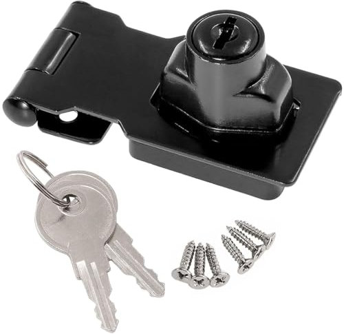 Litensh Serratura a Chiave, Lucchetto Hasp, Chiusure Hasp, chiavistello, chiavistello, serratura per porte, Cassetto Armadio Serrature Hasp,Chiusura a Scatto Cromata,nero