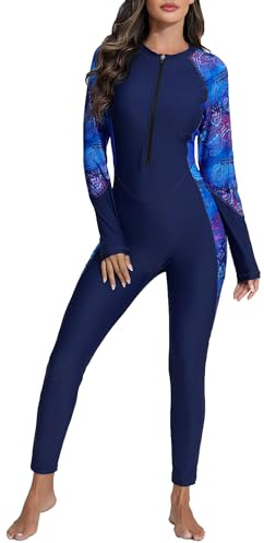 Halcurt Damen Ganzkörper-Badeanzug, Einteiler, Rashguard, langärmelig | LSF 50+, UV-Schutz, vollständige Abdeckung, ohne BH, 63,5 cm Knöchellänge, schnell trocknender Surfanzug