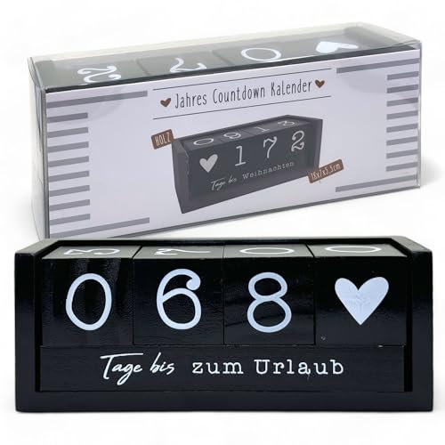 MIJOMA Jahres Countdown Kalender Würfel aus Holz - Dauer-Jahres-Tisch-Kalender - Vielseitiger Countdown bis 432 Tage für besondere Anlässe (Schwarz)
