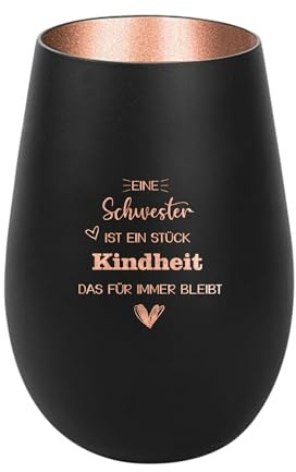Der-Porzellan-Laden Windlicht mit Gravur Schwarz Bronze Tischdeko modern | Eine Schwester ist EIN Stück Kindheit, Teelichthalter aus Glas mit Spruch