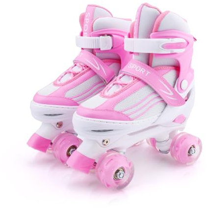 Rollschuhe für Jungen Verstellbare Kinder-Rollschuhe mit leuchtenden Rädern, lustig Leuchtend für Jungen Mädchen, Rollschuhe für Kinder (White pink, Medium (32-36 EU))