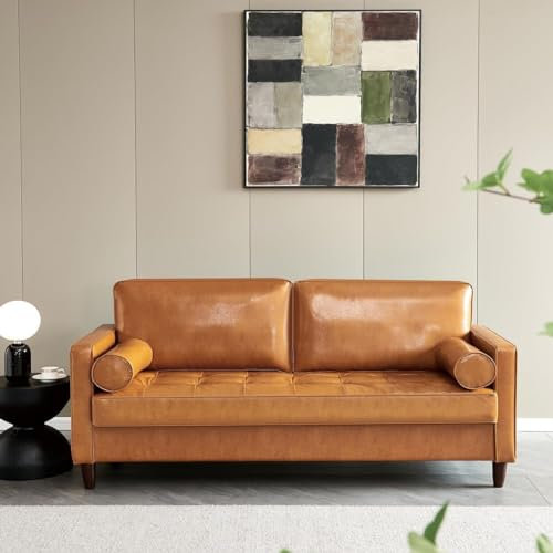 Sofa-Couch, modernes Mid-Century Veganes Ledersofa (Mokka), Wohnzimmersofa
