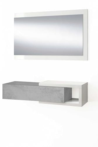 möbelando Garderoben-Set >Noon< in Artik-Weiß/Beton-Grau - 95x19x26 (BxHxT)