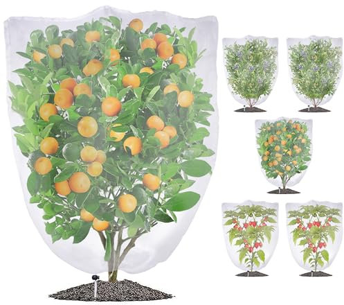 Obstbaum-Netzbeutel mit Kordelzug, Insekten-Vogelnetz, Schädlingsbarriere für den Garten, Heidelbeersträucher, Netzabdeckung zum Schutz der Pflanze vor Zikaden, Käfer (12 x 100 cm, 6 Stück)