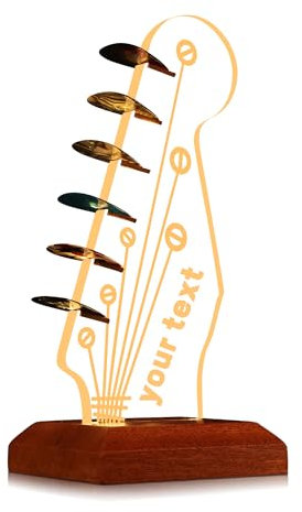 CoolGift Mart Customized Light Up Gitarren-Pick-Halter, Acryl E-Gitarre Kopfplatte geformt Pick-Halter mit hölzernen Basis für Picks Lagerung und Anzeige