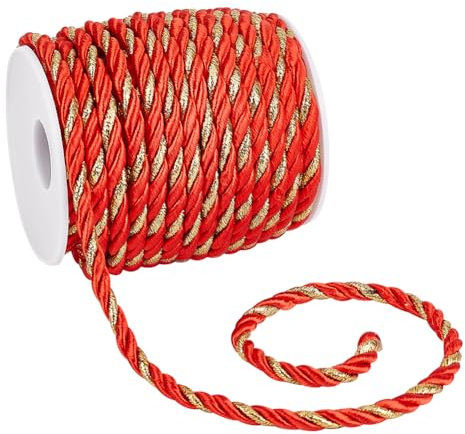 PH PandaHall Corde Rouge Or de 5mm, Cordon Torsadé de 18m Corde Décorative pour Fenêtre Corde Tressée à la Main Corde d'honneur pour la Couture de Rideaux de Mariage, Artisanat Bracelets