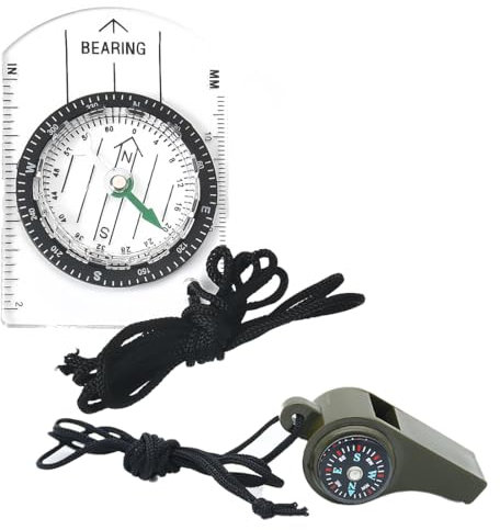 PYRUVAE 2 Stück Kompass mit Notfallpfeife, Kompass Outdoor mit Floureszierender Reflektierendes Lanyard, Kompass Kinder zum Lesen von Karten Navigation, Compass Zuverlässige Outdoor Survival