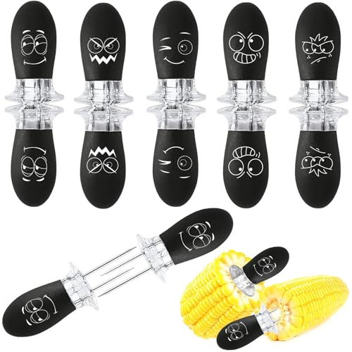 AUGSUN Soportes para mazorcas de maíz, 10 piezas/5 pares, caras divertidas, soportes de acero inoxidable para mazorcas de maíz en la mazorca, pinchos de tenedor de barbacoa para fiestas de cocina en