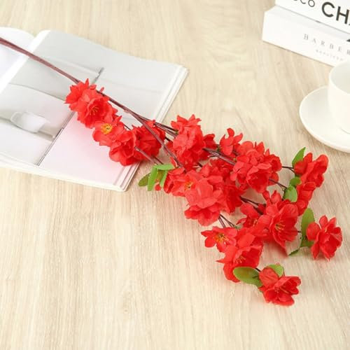 SPORTARC Albero di fiori di seta finta per decorazione, ramo artificiale di ciliegio, prugna, pesca, 63 cm, rosso