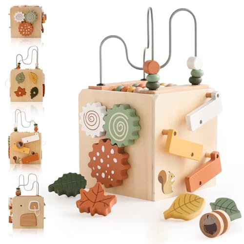 OESSUF Motorikwürfel Holz Baby Montessori Motorikspielzeug für 1 Jahr, 6-in-1 Baby holzspielzeug ab 1 Jahr Geburtstag Geschenk Mädchen Jungen 1 2 3 Jahre