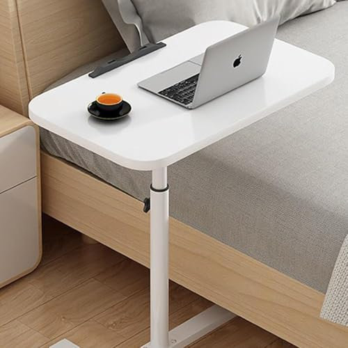 Adjustable Overbed Table Over Hospital Bed Tray with Wheels for Home Use or Medical - White, adjustable overbed table, bed tray, portable overbed table,