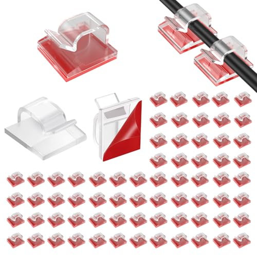 Asheyya 100 Pcs Self Adhesive Cable Clips, Outdoor Clear Stick Wire Clips