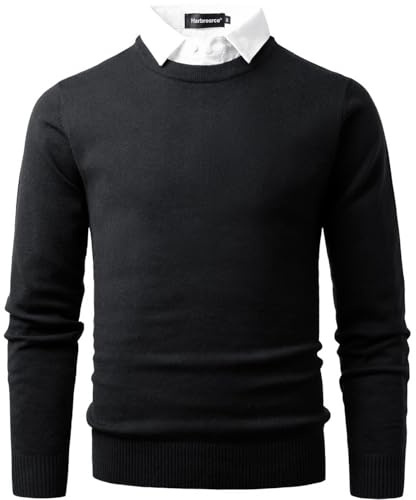 Harbrosrce 2 in 1 Strickpullover Pullover mit Mock Shirt Kragen Feinstrick Rundhalsausschnitt Winterpullover Pulli