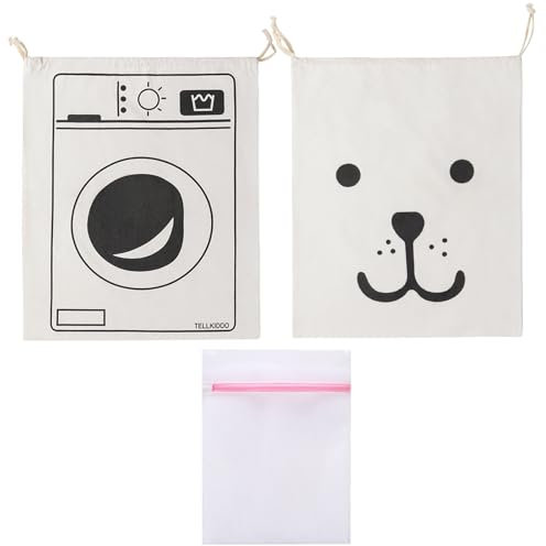 Scettar - Bolsa de ropa sucia de 2 piezas, bolsa de lavandería de viaje, bolsas de lino de algodón, bolsas de almacenamiento, de lona, de algodón, resistentes bolsas de lavandería, de tela de algodón,