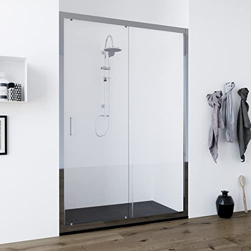 Porta doccia per nicchia apertura scorrevole vetro anticalcare 6mm Faggio (Trasparente, 140 cm)