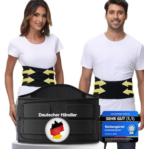 DONNER KRAFT Rückenstützgürtel Testsieger für Herren und Damen – Rückengurt Rückenschmerzen zur Unterstützung der Lendenwirbelsäule und Stabilisierung im Alltag + Ebook Leitfaden